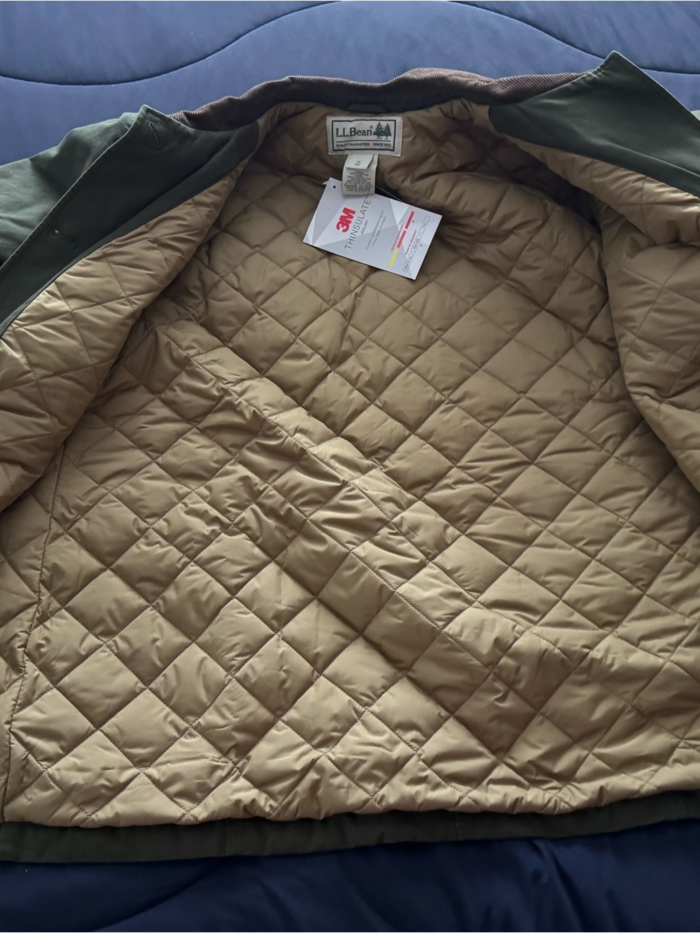L.L. Bean Olive Green Utility Jacket with Brown Cord Collar - Picture 3 of 10